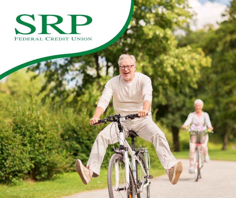 10 tips for financial security after you retire A happy, retired couple rides bicycles on a nature path.